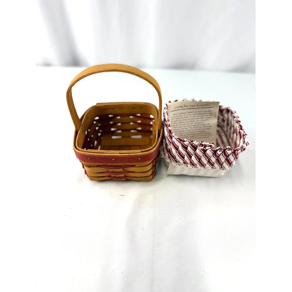 1991 Longaberger Sweetheart Basket Red/White Stripe Liner & Protector Vintage